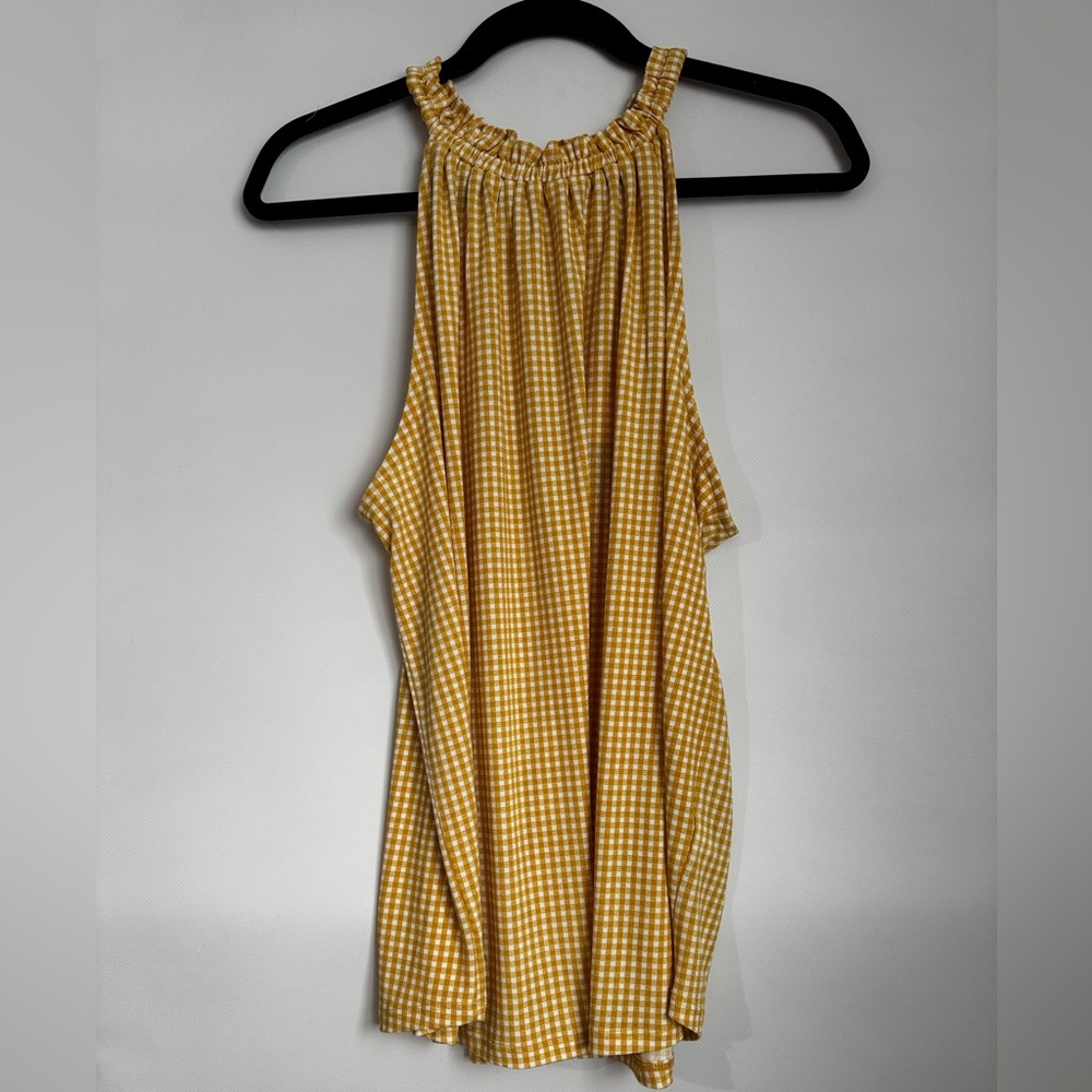 Adrianna Papell Yellow Gingham Halter Tank Top